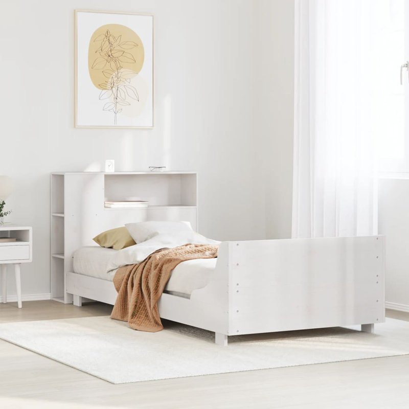 Bed Frame Without Mattress Solid Wood Pine, White, 75 x 190 cm