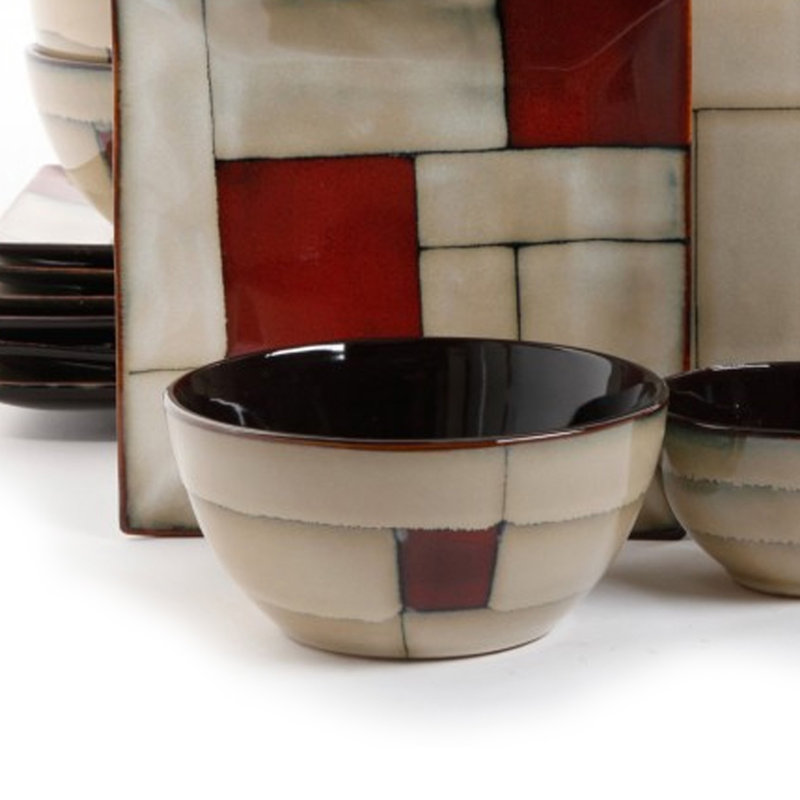 Azeal 16 Piece Double Bowl Dinnerware Set in Taupe
