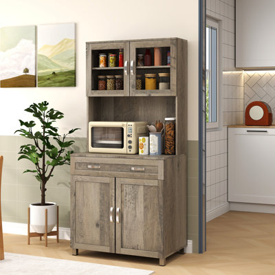 67" Pantry Cabinet, Modern Kitchen Hutch, Freestanding Storage Cabinet with Glass Doors