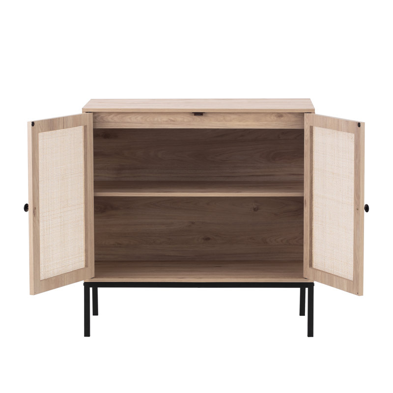 Set of 2 Rolland A Console Table Side Table with Rattan Door