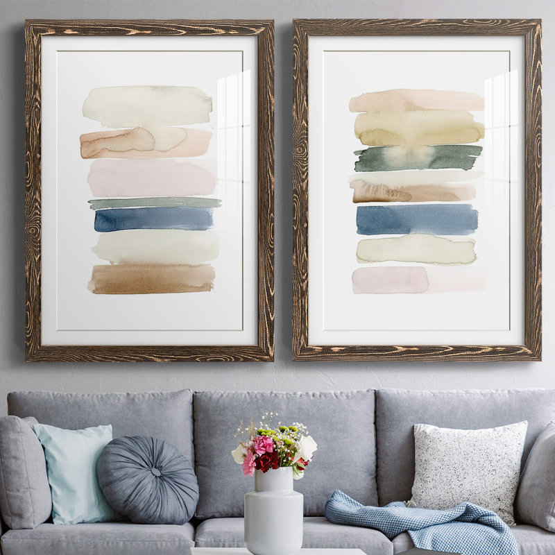 Impression encadrée «Faint Swatches I-Premium» - prêt à être accroché, H 27,5 po x l 75 po x P 1,5 po, Noyer