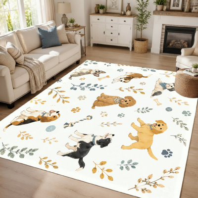 1Pcs Cute Dog Print Area Rug - Washable, Easy to Clean, Non-Slip, Artistic Design, Perfect for Living Room, Bedroom, Kitchen, and Office Indoor Use for home detor
