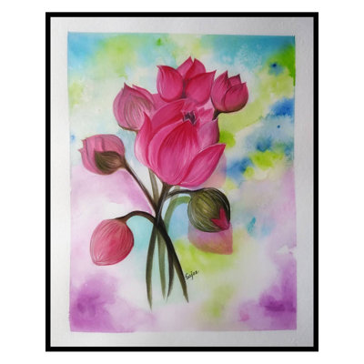 Bouquet de lotus en fleurs | Aquarelle sur papier | Par Sajan Dhal