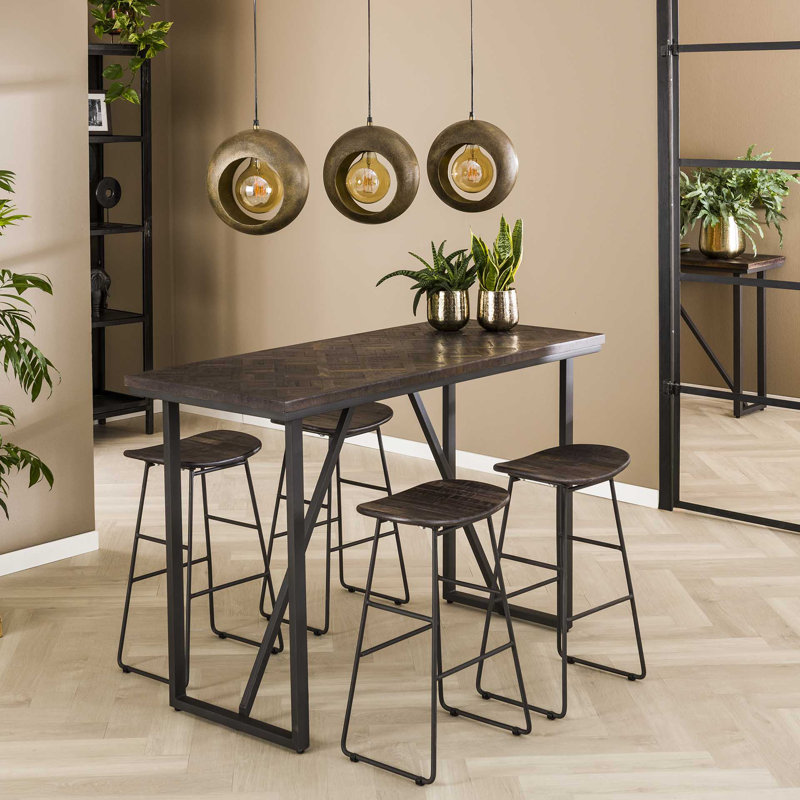 Perryman Teak Rectangular Wood Top Dining Table with Steel Base, 92cm H x 140cm L x 60 W