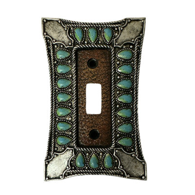 Turquoise Pendant on Polyresin Leather 1-Gang Light Switch Wall Plate / Switch Plate / Cover
