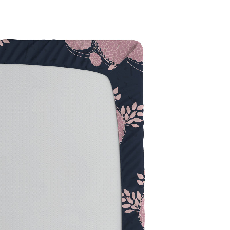 Ambesonne Springtime Fitted Sheet Hydrangea Bloom Leafy Pale Pink and Dark Indigo, Queen Fitted Sheet