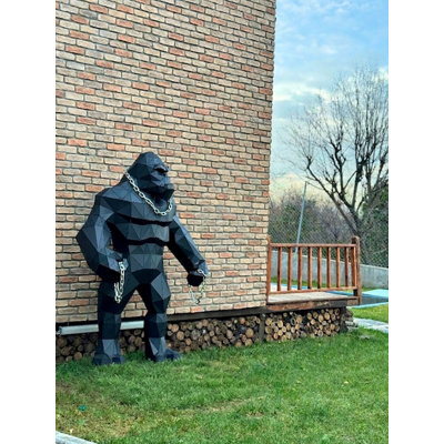 Sculpture moderne en métal 3D King Gorilla - Décoration autoportante d'extérieur et d'intérieur