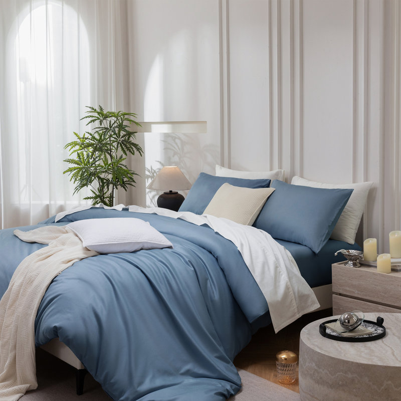 Ensemble de housse de couette MooMee, Housse de couette pour très grand lit et 2 taies , Bleu