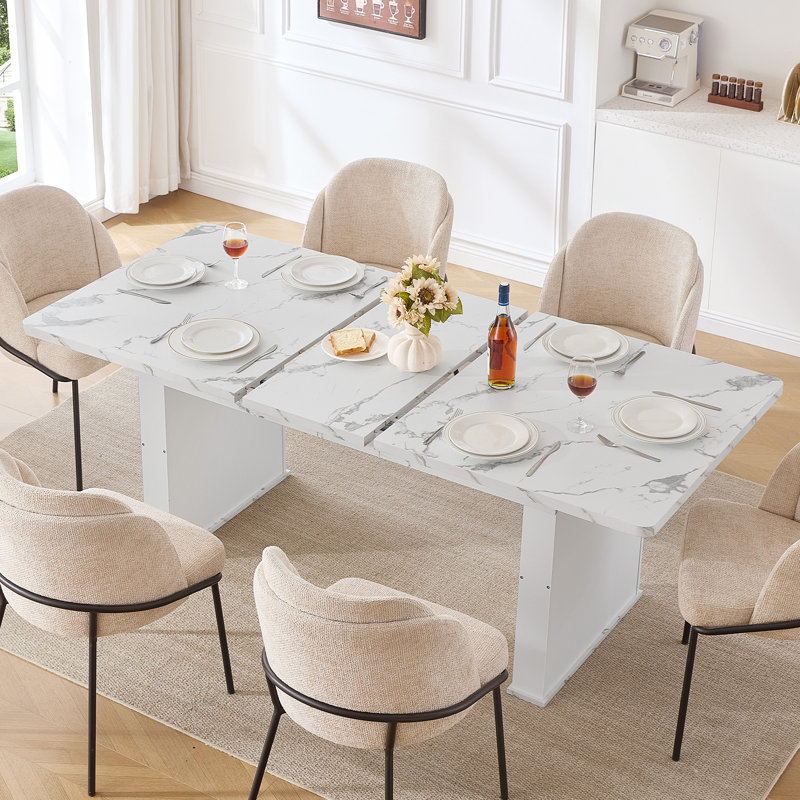 Table de salle à manger extensible de 63 à 79 po, table de cuisine rectangulaire en bois avec base à double piédestal pour 6 à 10 personnes, table de salle à manger extensible moderne pour les réunions de famille et les réceptions