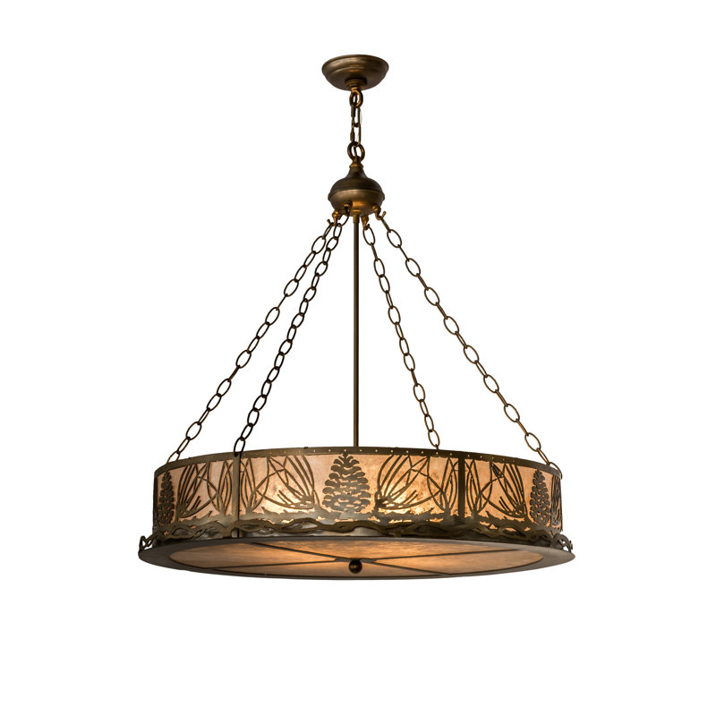 Rustic Lodge 4 - Light Glass Chandelier, 36" H x 30" W x 30" D, Silver, Antique Copper