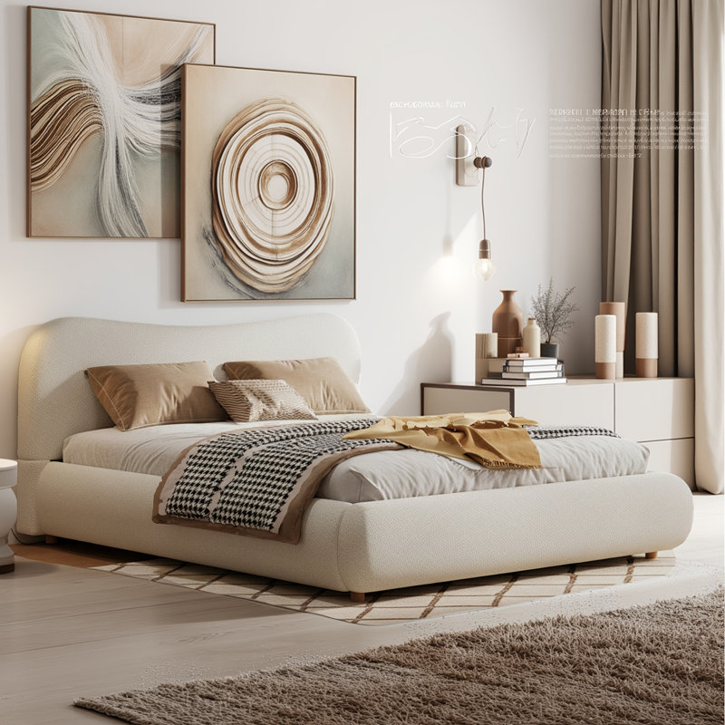 Lit tapissier blanc de luxe Boucle, Grand lit
