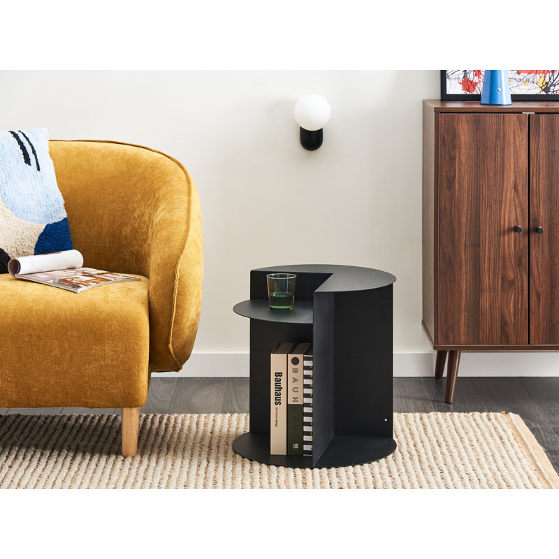 Metal Side Table with Storage, Black