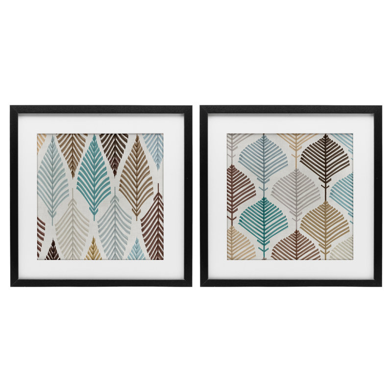 Boho Leaves & Stems, ensemble de 2 reproductions encadrées sous verre, par Eli Jones, H 13 po x l 13 po, Cadre noir minuit