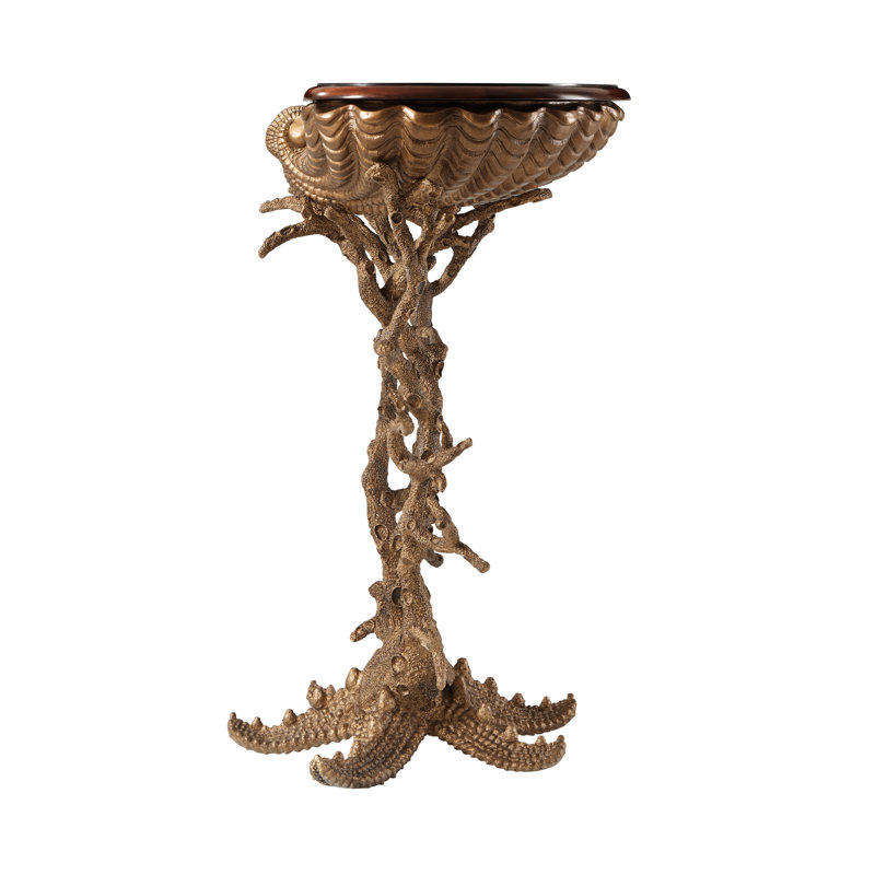 Renaissance Inspired Clamshell and Coral Brown End Table