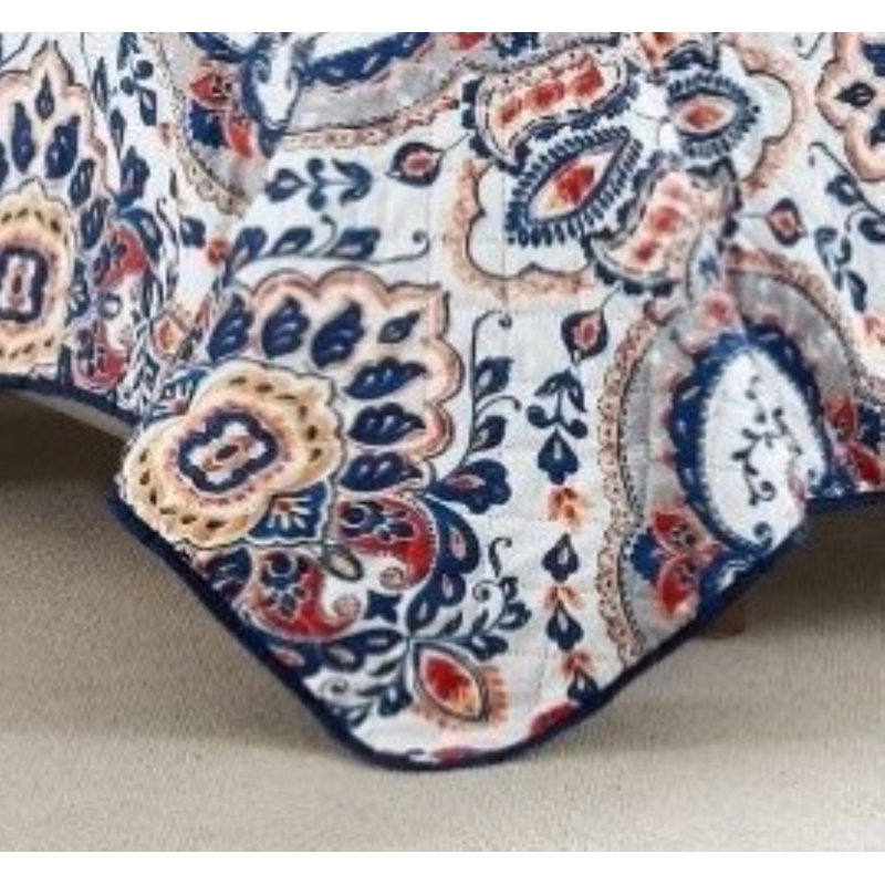  Ensemble de courtepointe réversible 3 pièces à motif cachemire bleu et blanc