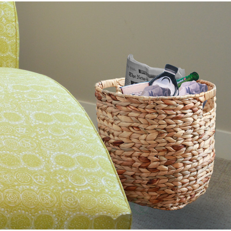 Grand panier rond en osier de jacinthe d'eau avec poignées - Poubelle tissée à la main