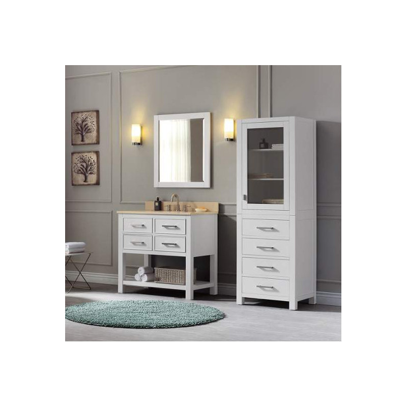 Brooks 36'' W Single Vanity, White, White Engineered Stone