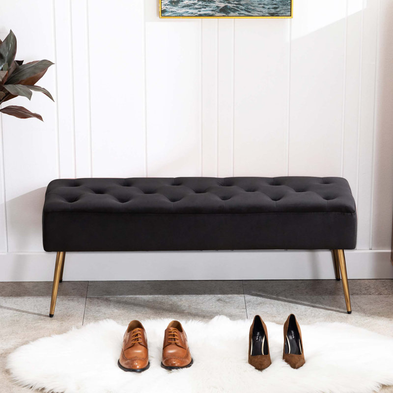 Banc polyvalent en velours capitonné avec pieds en métal doré Aghvarth , Velours noir