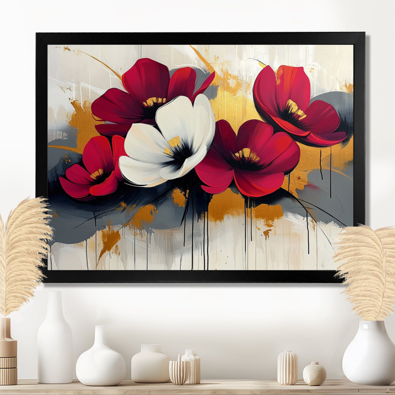Art mural blanc blanc et bleuet Meadows, Cadre simple, H 34 po x l 44 po, Noir