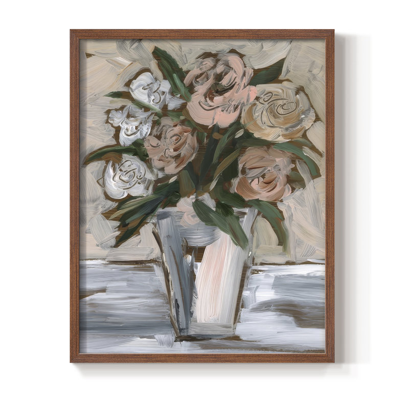 «Neutral & Peach Arrangement II», reproduction encadrée - bois massif, H 21 po x l 17 po, Noyer
