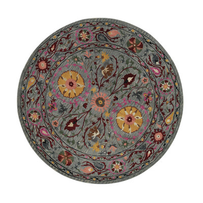 Maya Artisan Blue Hand Tufted Wool Traditional Floral Area Rug