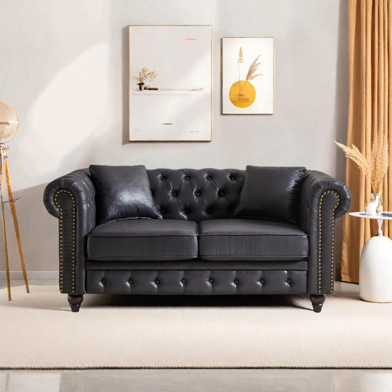 Canapé Chesterfield 63,5 po en velours capitonné, Noir