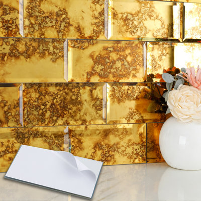 Diflart Peel and Stick 3 in. x 6 in. Reflections Glass Mirror Beveled Subway Backsplash Wall Tile