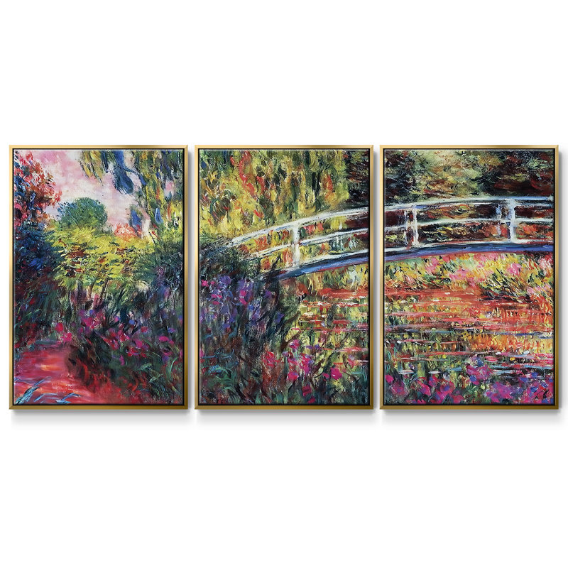 Le pont japonais (l'eau) 3 pièces, H 24 po x l 48 po x P 2 po, Or