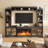 98" TV Stand with Electric Fireplace and Glass Cabinet, Adjustable Shelves & Cable Holes,  Farmhouse Wall Unit Entertainment Center With 3-Sided Electric Fireplace TV Stand For Tvs Up To 75", Black-2049761466