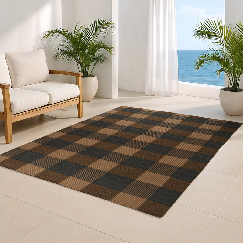 Tapis d'intérieur et d'extérieur à carreaux brun, Rectangulaire 2 pi x 3 pi
