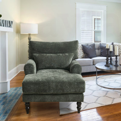 Chenille Upholstered Day Bed, Indoor Chaise Lounge, Lumbar Pillow,Solid Wood Legs