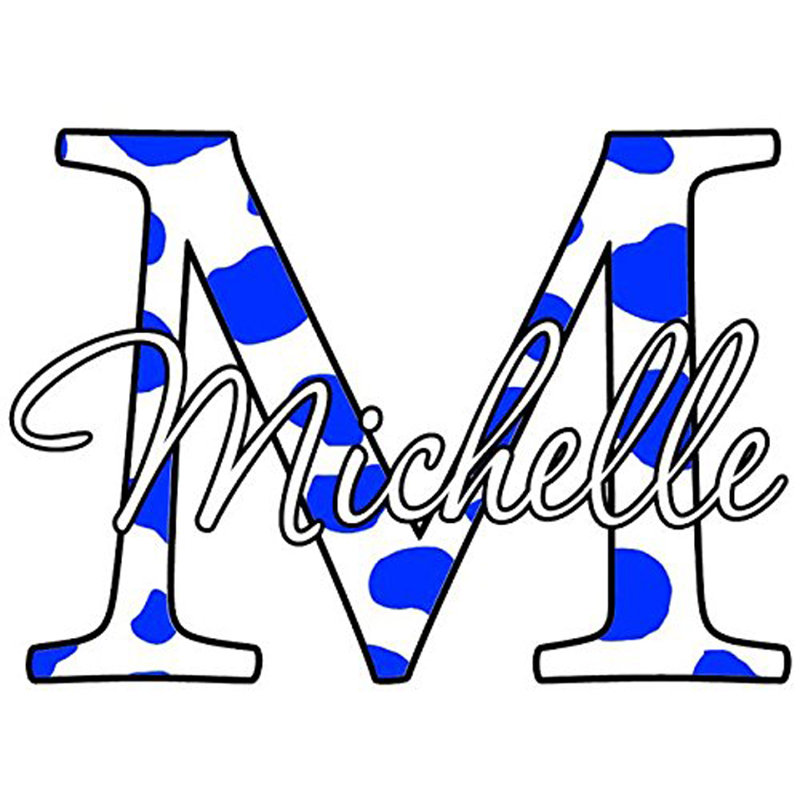 Décalcomanie murale nom imprimé monogramme, H 18 po x l 18 po x P 0,01 po, Bleu, Oui