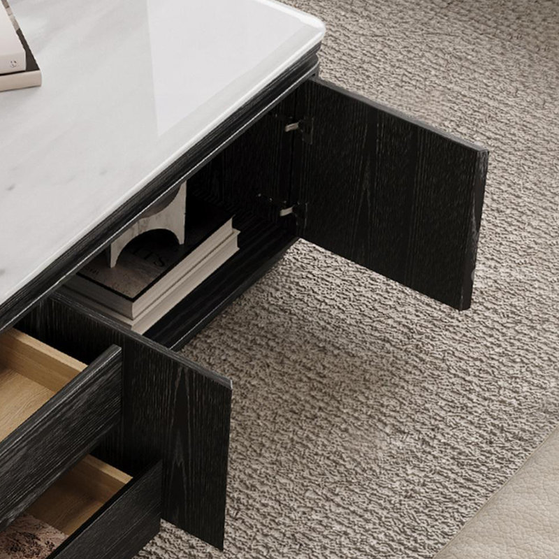 Table basse moderne avec repose-pieds avec rangement, H 19,68 po x L 55,11 po x l 31,49 po, Blanc, Noir