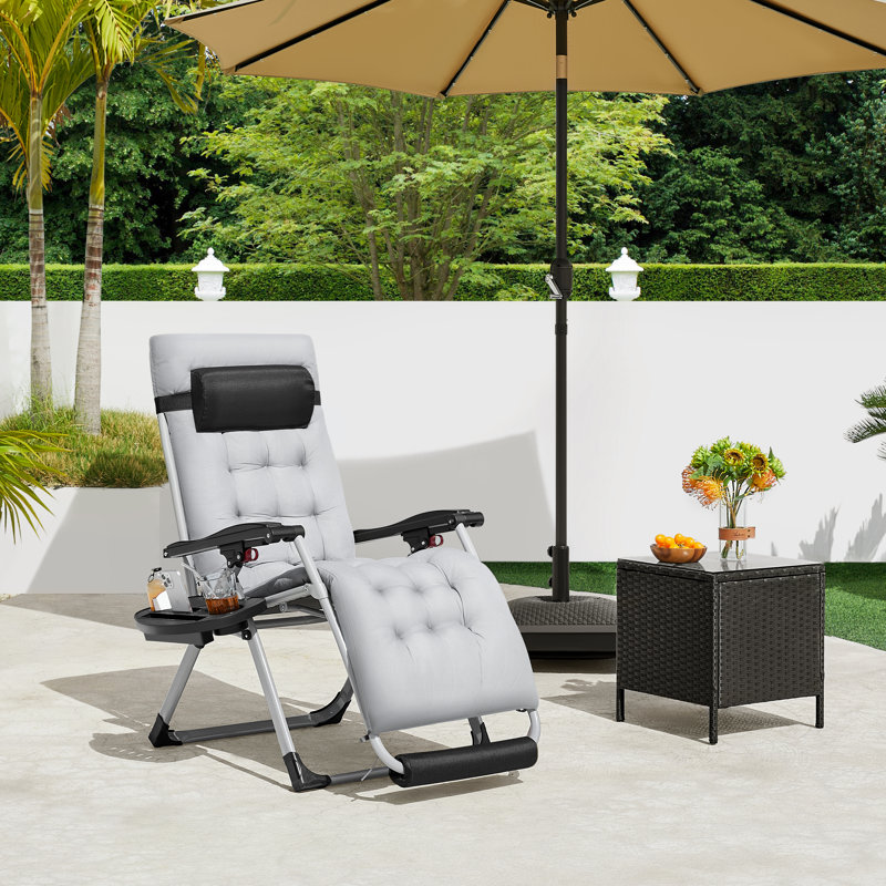 Méridienne pliable zéro gravité avec matelas et appui-tête Heanor, Gris clair, Blanc