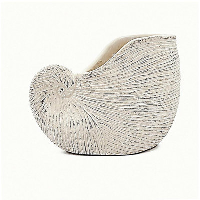 8.5x5.5x6.3" Sand and Cement Nautilus Shell Planter with Textured Beige Finish
