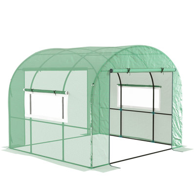 Walk In Polytunnel 300*300*200 cm Steel 1 Piece Walk-in Greenhouse Green with Zippered Door and Mesh Windows