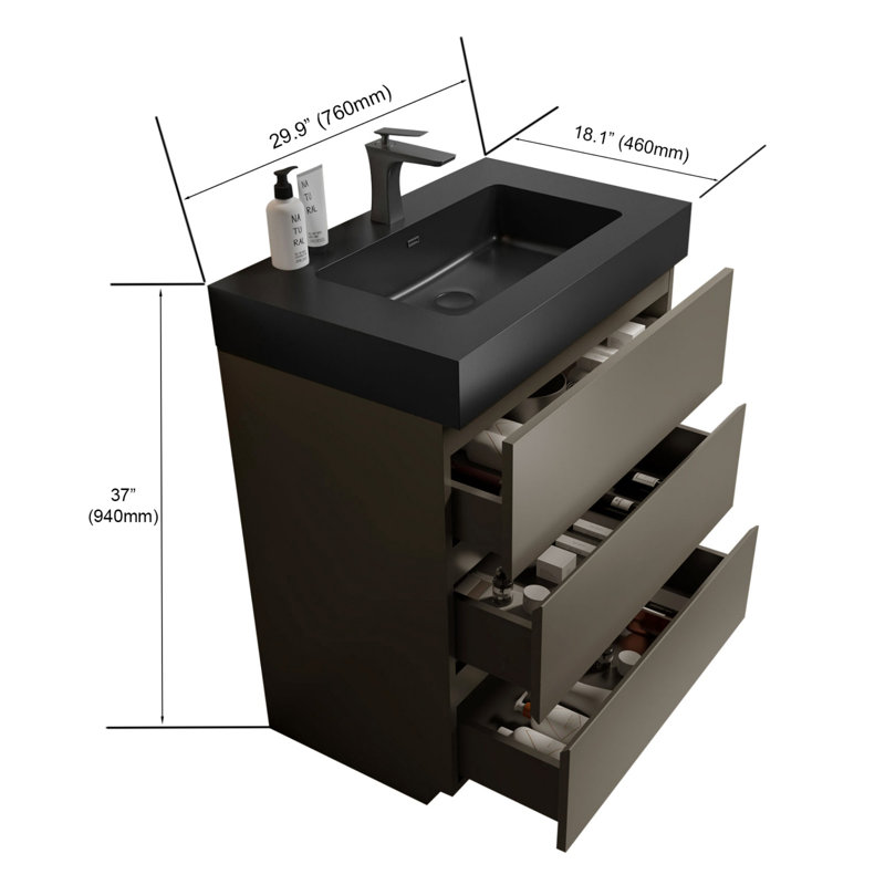 Grand meuble-lavabo moderne pour salle de bain, Noir, noir, noir, noir, Gris