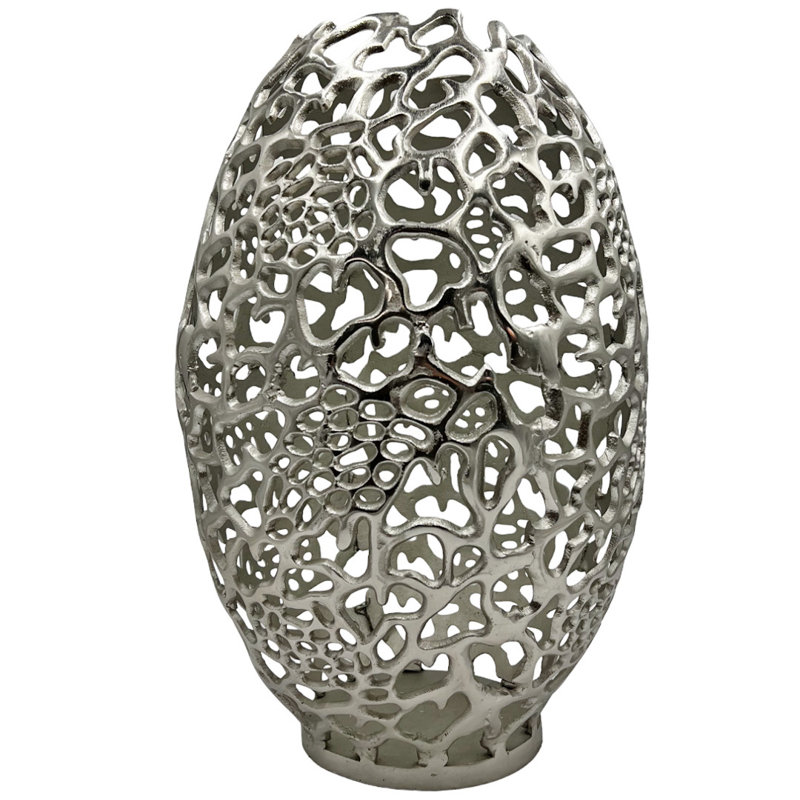 Kidane Handmade Aluminum Table Vase, Silver, 15" H x 10" W x 10" D