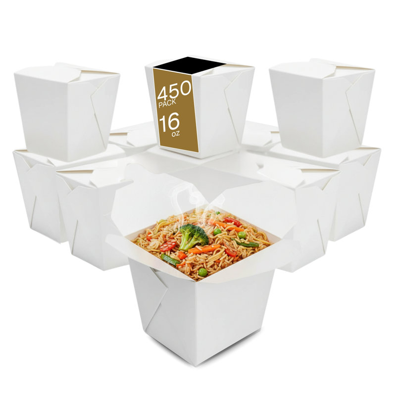 Paper Take-Out Boxes, White, 16oz, 450-Pack