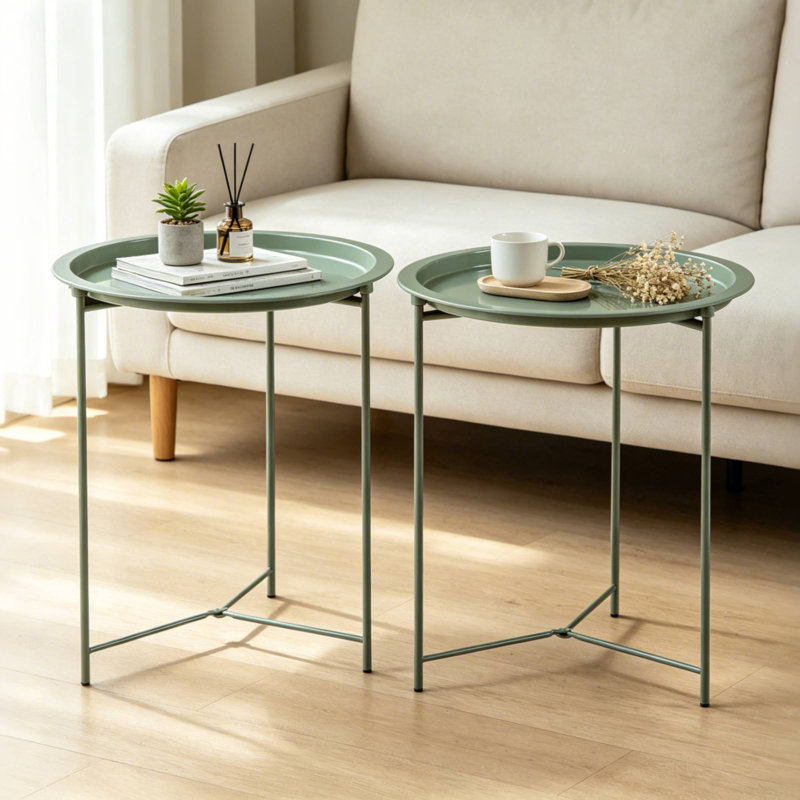 Annaleese Small End Table Set Foldable Tray X-shaped Cross Leg Side Table, Dark Green