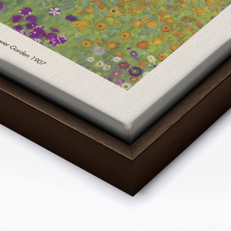 Gustav Klimt - Jardin de fleurs, 08"H x 10"W, Canvas, Brown Framed