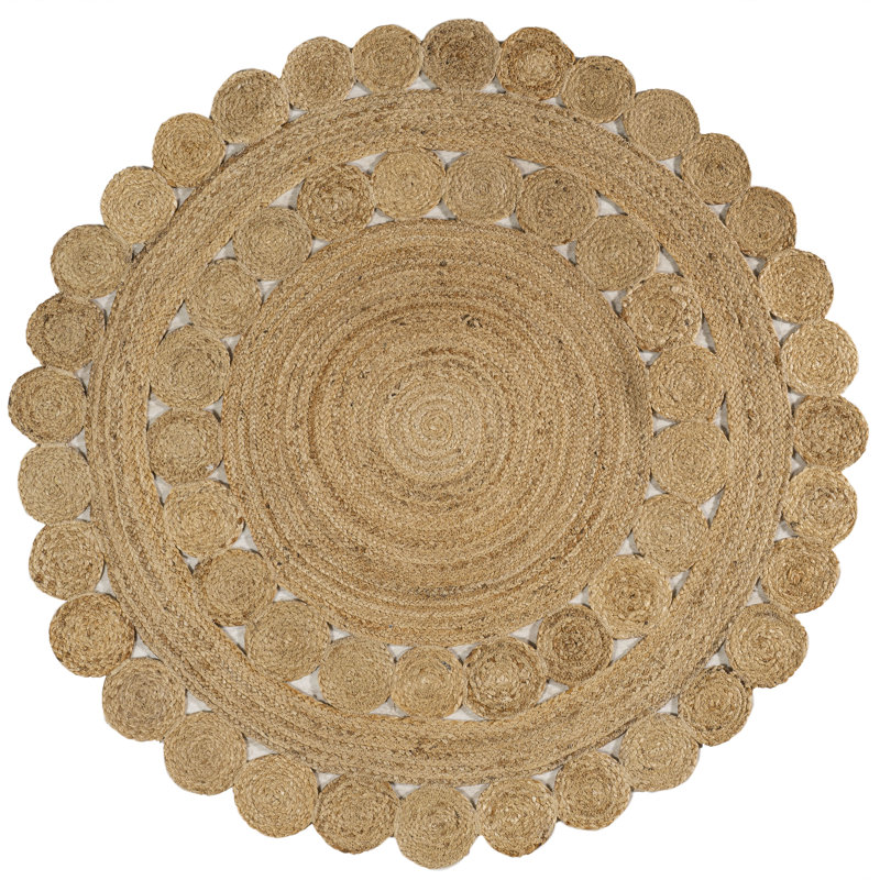 Tapis rond à motif géométrique brun, Rond 4 pi
