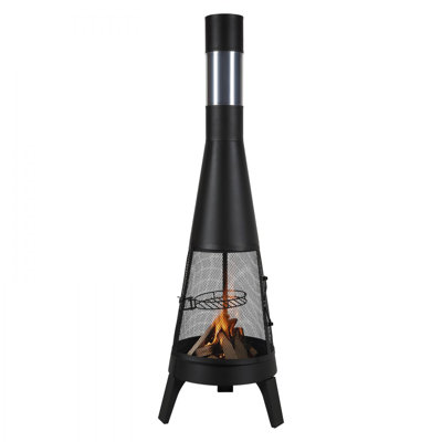 20 Inch Chiminea Outdoor Wood Burning Firepit with Grill Mesh & Chimney Coat