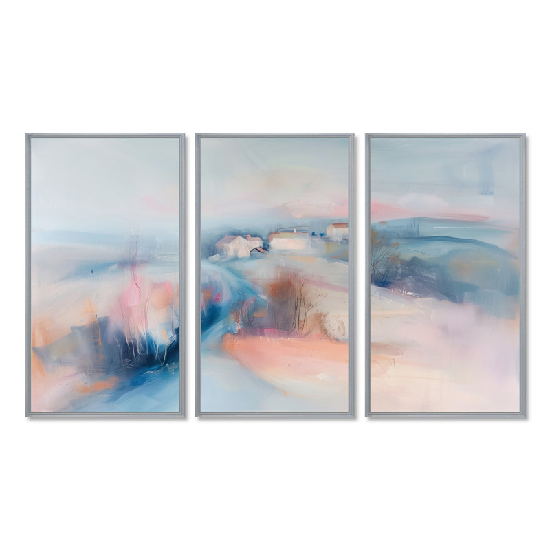 Ensemble de salon Wall Art, Toile argentée avec cadre flottant, H 28 po x l 36 po x P 1 po