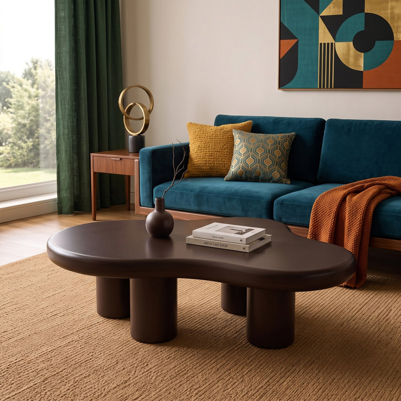 Table basse 39,5 "à forme libre moderne en forme de nuage avec 3 pieds pour le salon et la chambre à coucher, Espresso foncé