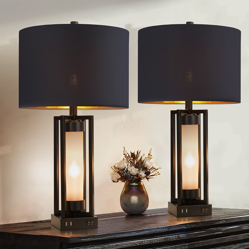 25" Nergiz Table Lamp Set With Night Light And USB Ports