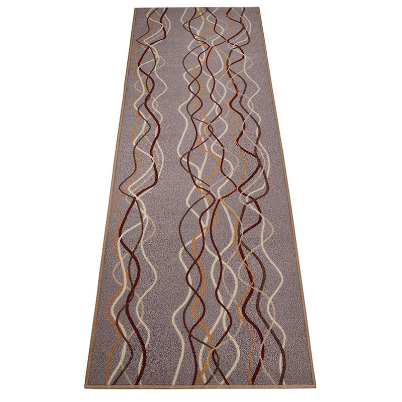 Tapis rayé gris antidérapant à poils courts, Tapis de couloir 2 pi 2 po x 17 pi