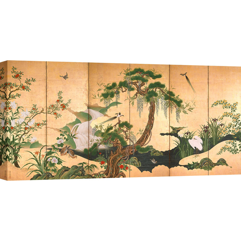 Birds and Flowers of Spring and Summer by Kano Eino - 6 Piece Wrapped Canvas Graphic Art Print Set, 60cm H x 120cm W x 4cm D