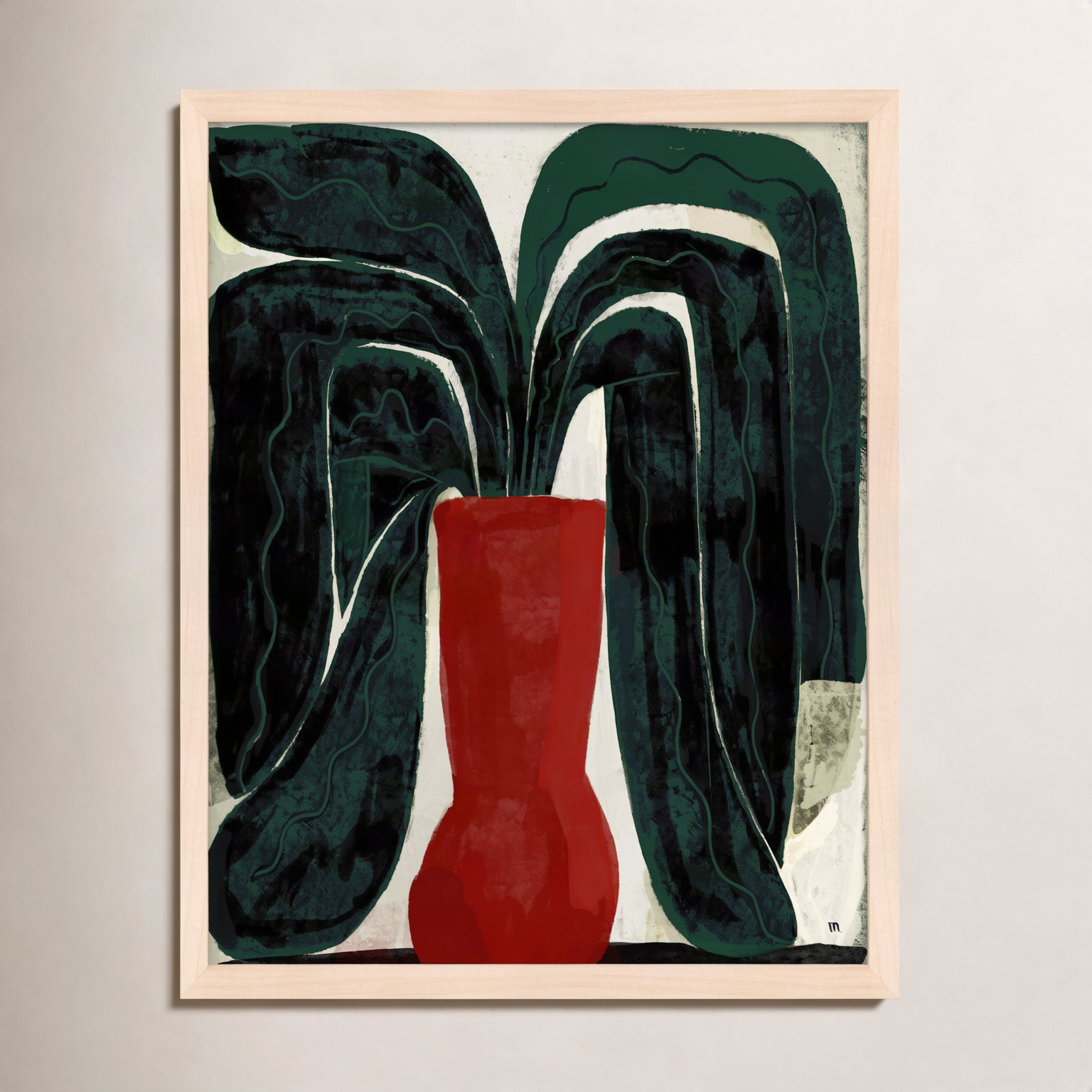 Adrianne "Plant No. 8" Painting, 30" H x 24" W x 1.25" D, Brown