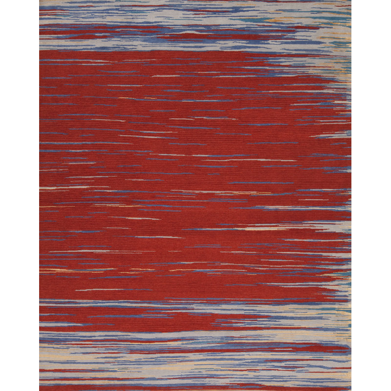 Modern Tibet Hand Knotted Area Rug in Red